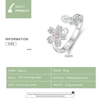 Flori de cires Inele BISAER Argint 925 Roz Sakura Cherry Inele pentru Femei Bijuterii de Argint Sterlină anel EFR086