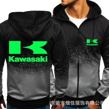 IHoodies Bărbați Kawasaki Masina Logo-ul de Imprimare Casual HipHop Harajuku Gradient de culoare cu Gluga Hanorac Fleece cu fermoar Jacheta Om Clothin