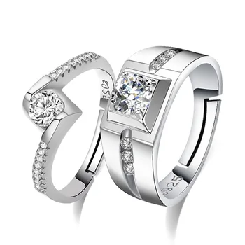 Argint 925 romantic strălucitoare de cristal iubitorii'wedding cuplu reglabil femei inele de deget inel de en-gros bijuterii barbati cadou