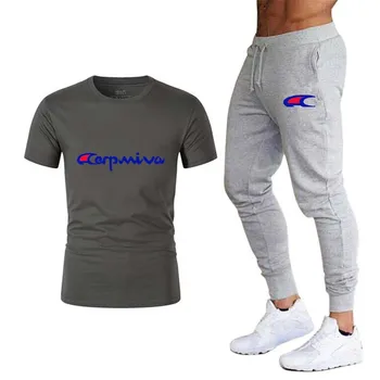 Noi barbati tricou + pantaloni de costum din două piese casual sport brand bărbați imprimate T-shirt suit T-shirt, pantaloni