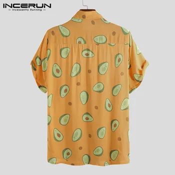 INCERUN 2021 Vara Mens Tricou Avocado Rever Imprimate Gât Maneci Scurte Topuri Casual Plajă Hawaiiană Tricouri Barbati Streetwear Camisa