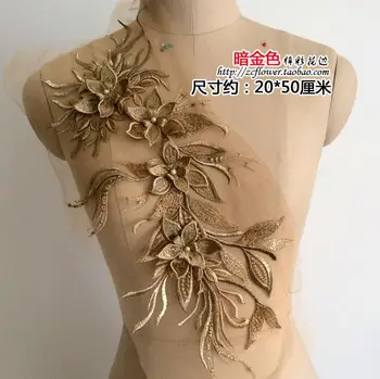 1 buc 50*20cm Multi Color 3D Floare Pearl Dantelă Asieta Dantelă de Nunta Materialul pentru Rochie Costum de Decor Cusut Dantela Aplicatii Meserii DIY