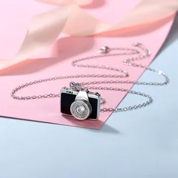 U7 Argint 925 Camera Email Negru CZ Pandantiv Colier pentru Femei domnisoara de Onoare Fotograf Cadou 2018 Nou Design de Moda