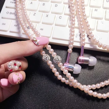 La modă Bijuterii Colier de perle de Căști cu Microfon Margele de 3,5 mm În ureche Căști Conectați la SmartPhone Toate Dispozitive Audio de 3,5 mm