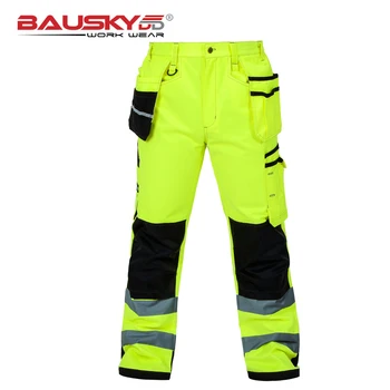Bauskydd Mare vizibilitate Mens multi-buzunar galben fluorescent de siguranță reflectorizante cargo pantaloni pantaloni de lucru rapid de transport maritim