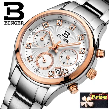Binger ceasuri Femei Elveția lux quartz rezistent la apa Femei ceas curea din piele, Cronograf Ceasuri de mana BG6019