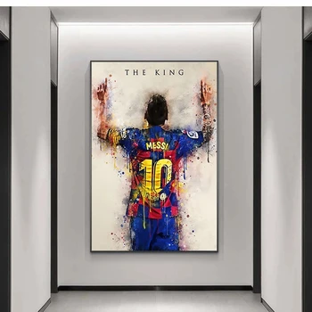 Rezumat de Fotbal Steaua Regele Messi Arta Graffiti Panza Pictura Postere de Imprimare Arta de Perete pentru Camera de zi Decor Acasă (Fara Rama)