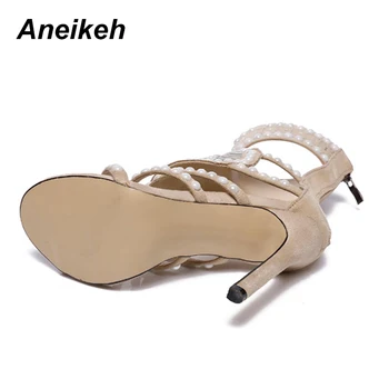 Aneikeh Sandale Femei De Moda Deget De La Picior Deschis Stras Design Sandale Cu Toc Înalt De Cristal Glezna Folie Sclipici Diamant Sandale Gladiator