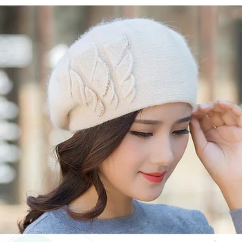 Bereta Femei Pălărie De Iarnă Knit Beanie Angora Cald Stras Dublu Strat Casual Moale Clasic Termică Zăpadă În Aer Liber Accesoriu