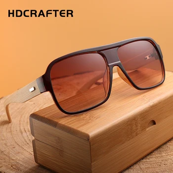 HDCRAFTER Supradimensionate Bambus ochelari de Soare Barbati Top Plat de Lemn Ochelari de Soare pentru Femei Retro Design de Brand din Lemn Ochelari oculos de sol