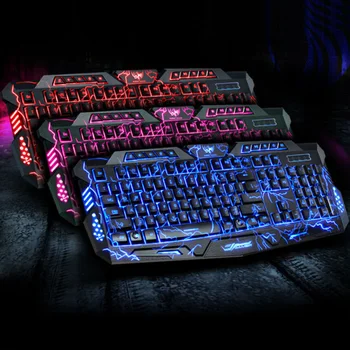 Tri-Color cu iluminare din spate Computer de Gaming Keyboard Teclado USB Alimentat Full N-Key Joc de la Tastatură pentru Desktop Laptop rusă autocolant