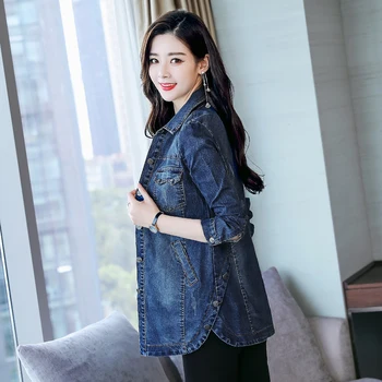 #3341 Slim Denim Sacou Femei Lung Blugi Casual Jacheta Plus Dimensiune 5XL Stil coreean Femei Jachete Si Paltoane Moda Canadiană