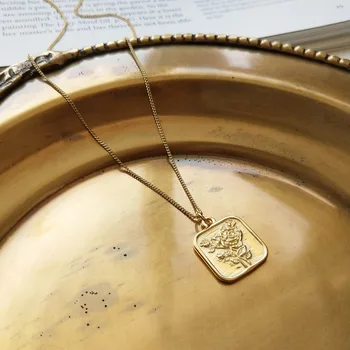 1 Autentice argint 925 inima Geometrică colier de aur rotund suprafață Lucioasă pătrat card a crescut de flori pandantiv Bijuterii X79