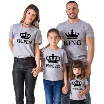 Unisex Maneca Scurta din Bumbac Tricou Streetwear Vara Familie de Potrivire Haine Fiul și Fiica Tricou Regele Regina Tatăl Mama Topuri