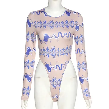 Femei Pulover Slab Elastic Toamna Tricoul Bodycon Dragon Model Tipărite De Costume De Sex Feminin Casual Streetwear Playsuits 2020