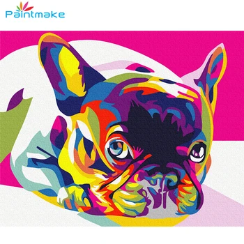 Paintmake Culoare Animal DIY Vopsea De Numere pug câine-Pictură în Ulei pe pânză De Casă Cameră decor de Perete de Artă pentru Copii