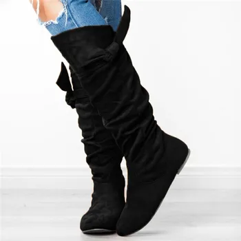 2019 Nou Simplu Femei Pantofi pentru Femei de Moda Casual Frumos Înnodate Genunchi ridicat Cizme Lungi Plat Moda Pantofi din Piele PU #821