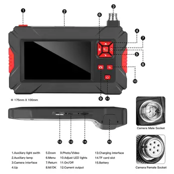P30 Dual aparat de Fotografiat Lentilă HD1080P Obiectiv 8MM Ecran de 4,3 inch inspecție endoscop greu șarpe cablu 2600mah IP68 rezistent la apa borescope