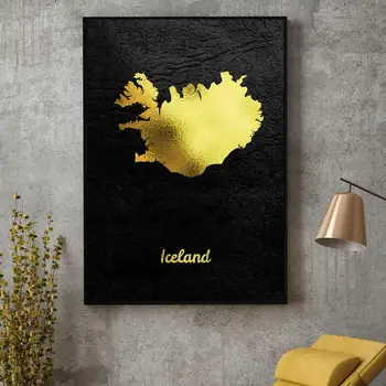 Aur Hartă Artă Islanda Panza De Arta Poster Decor Acasă Tablou Fara Rama