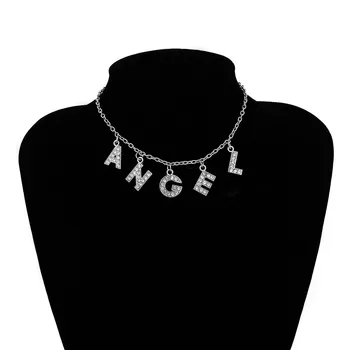 PuRui Vintgae Link-ul Lanț Cravată Colier Pietre Înger Scrisoare de Metal Colier Guler pentru Femei Fete Moda Bijuterii