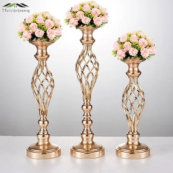 Argint/Aur Flori Vaze Sfesnice Drum Duce Masă Centrală Suport Metalic Pilon Lumanari Pentru Nunta Candelabre M002