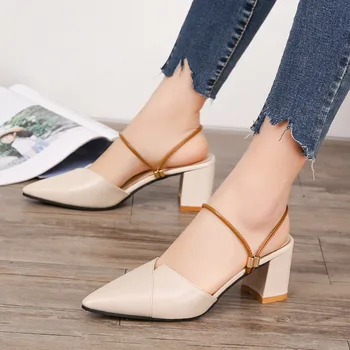 2020 Pantofi de Vara pentru Femei Sandale Subliniat toe Femei Pătrat Sandale cu Toc Elegant Doamnelor Tocuri inalte 6cm A1176