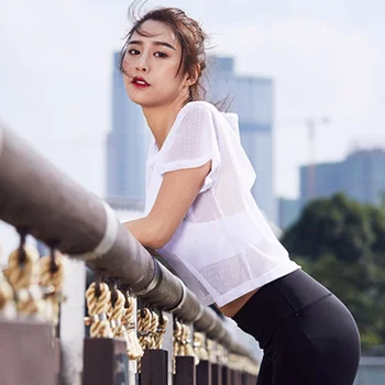 Femei sexy Fitness Yoga Bluză de Plasă Bottom Cămașă în aer liber, Călărie Rulează Quick-Uscare Sport Top T-shirt