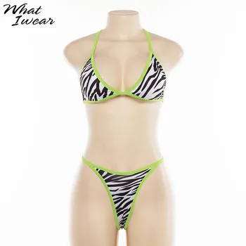 Femei Zebra de Imprimare seturi Verde Neon Bikini seturi de Vacanta pe Plaja, costumele în Două piese de Costume Sexy de Vara Camis de Chiloți Seturi