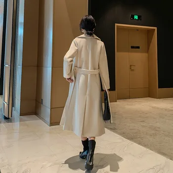 Iarna Elegantă Haină de Lână amestec de Moda pentru Femei Jachete Haine Lungi cu centura Palton Uza