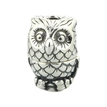 925 Sterling Silver Night Owl Pandantiv Farmecul Șirag de mărgele se Potrivește European de Taxare 3.0 mm Colier Bijuterii