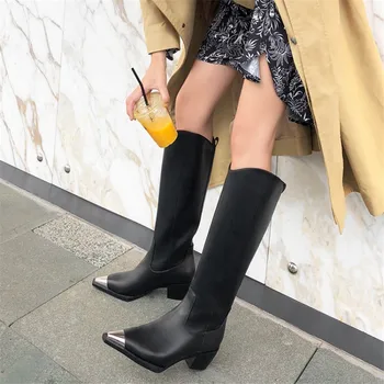 Prova Perfetto Femei Cizme Genunchi Ridicat Pantofi de Cald Metal decorate Subliniat Toe Sexy si Damele de Tocuri inalte Cizme Femei Botas Mujer