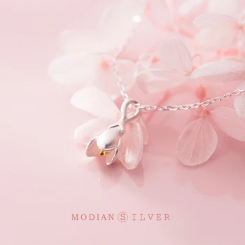 Modian Simplu Nou Înflorit Magnolia cu Flori Pandantiv Colier pentru Femei Reglabil Argint 925, Flora Colier Bijuterii Fine
