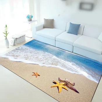 Blue Sea Beach Stil Mediteranean 3D Covor Living, Masă de Cafea, Canapea Pat Dormitor Podea Mat Personalizat Lavabil Plajă Scoici