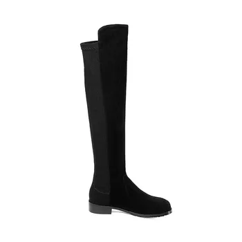 MoonMeek dimensiune 33-43 moda toamna iarna cizme femei rotund deget de la picior, peste genunchi, cizme cu toc mic tesatura stretch+cizme din piele de vacă