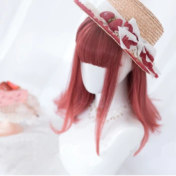 De zi cu zi Japoneză Stil Lolita Cosplay Peruci de Înaltă temperatură Fibra Par Sintetic Roșu Gradient Parul Drept+ liber peruca net
