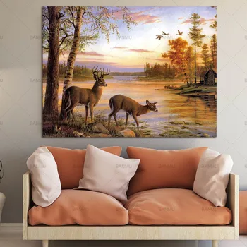 Imagine de animale panza pictura arta de Perete pădure doi cerbi postere si printuri acasă decor pictura arta print pe pânză