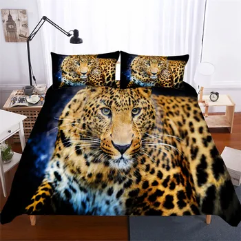 Wishstar Europa Și America Lenjerie De Pat Negru Carpetă Acopere Leopard De Imprimare Set De Lenjerie De Pat De Lux Animal 200*200 Full, Regina King Size