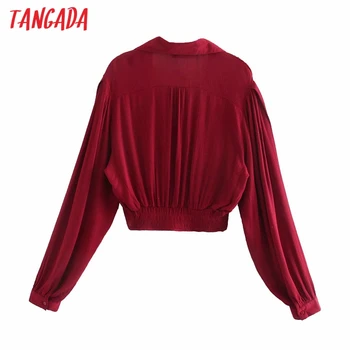 Tangada femei retro roșu cultură camasa tunica cu maneci lungi 2020 chic feminin sexy scurte stil camasa top 6P51