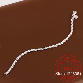 Real Originale Argint 925 Bratari Simple 4mm Twist Rope Bratari de Lanț Brățară Pentru Bărbați Bijuterii Femei Cadou de Bună Calitate