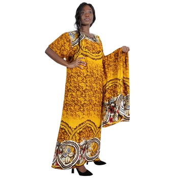 Imprimare galben Maxi Lung Liber Rochie Casual, din Bumbac Vintage Rochii pentru Femei Maneci Scurte Toamna Vestidos cu Eșarfă