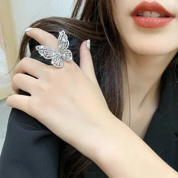 Coreeană Nou Design Fierbinte de Vânzare Bijuterii de Moda de Lux High-end de Cupru Încrustat Zircon Fluture Inel Elegant Prom Inel pentru femei
