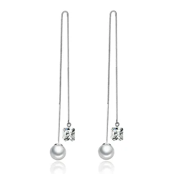 Inalta Calitate Moda Bijuterii 2017 Nou Design Stralucitor Cristal Pearl 925 Sterline de Argint Lung Picătură Cercei pentru Femeile Cadou Fierbinte de Vânzare