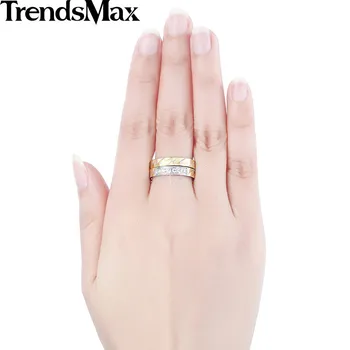 Trendsmax Model Romb Set Inel Femei Fete din Oțel Inoxidabil Pavată cu Pietre de Aur de Argint Ton de Culoare 4mm KKR117