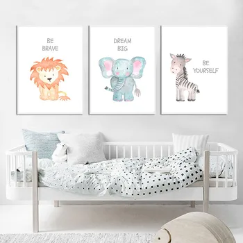 Acuarelă De Animale Copil Pepinieră Panza Poster De Perete De Arta De Imprimare Pictura Nordică Copii Decorare Imagine Copii Decor Dormitor