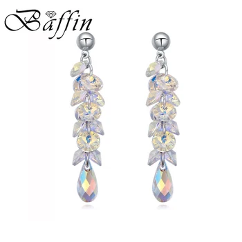 BAFFIN Lux Ciucure de cristal Picătură Cercei cu Lanț Lung Cristale SWAROVSKI Din Argint de Culoare Ureche decor Pentru Femei Piercing