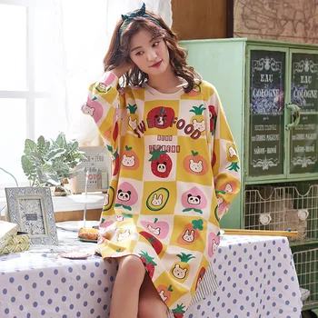 Cămăși de noapte pentru Femei cu Maneca Lunga Plus Dimensiune 3XL Liber de Agrement Tipărite Homewear Femei coreeană Stil Kawaii Elegant Bumbac Ulzzang Noi