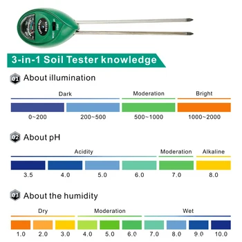 3-în-1 de Sol Tester de Umiditate a Solului Monitor Aciditate Umiditate Instrument de Intensitatea luminii Soarelui Măsură Analizorul Pentru Gradinarit Plante