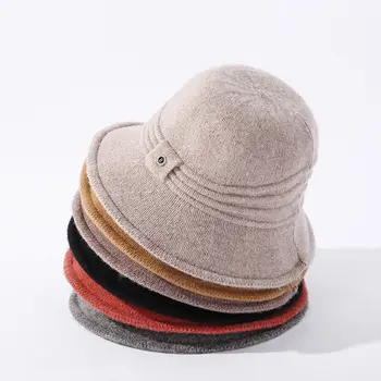 Iarna Lână Pălărie Găleată Pentru Femei Vintage Amestec de Lână de tricotat Pălărie Pliabilă Chapeau Cald Dom All-meci Moda Pescar Capace