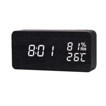 Dual power lemn ceas display LED din lemn, ceasuri de alarmă cu data/temperatura/umiditate ceasuri digitale xyzTime