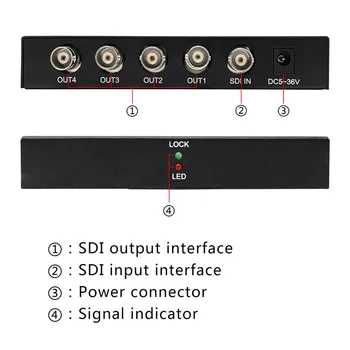 Wiistar SDI Splitter 1x4 Video Converter 1 din 4 SDI Extender Converter 1x4 Suport 3G/SD/HD-SDI 1080P pentru Monitor Video